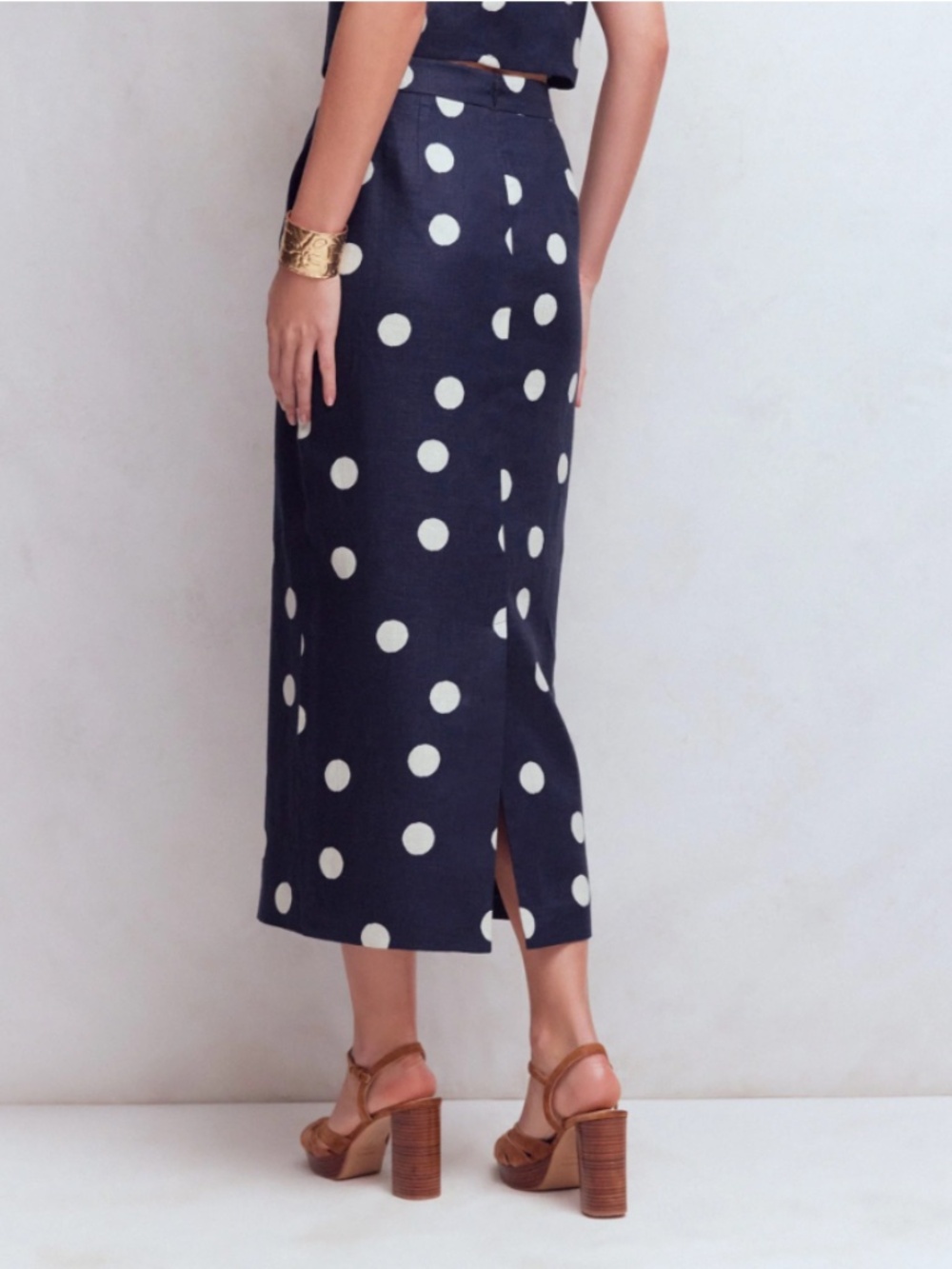 Boden Longline Column Skirt French Navy, Ivory Spot Size 8 - Picture 3 of 6